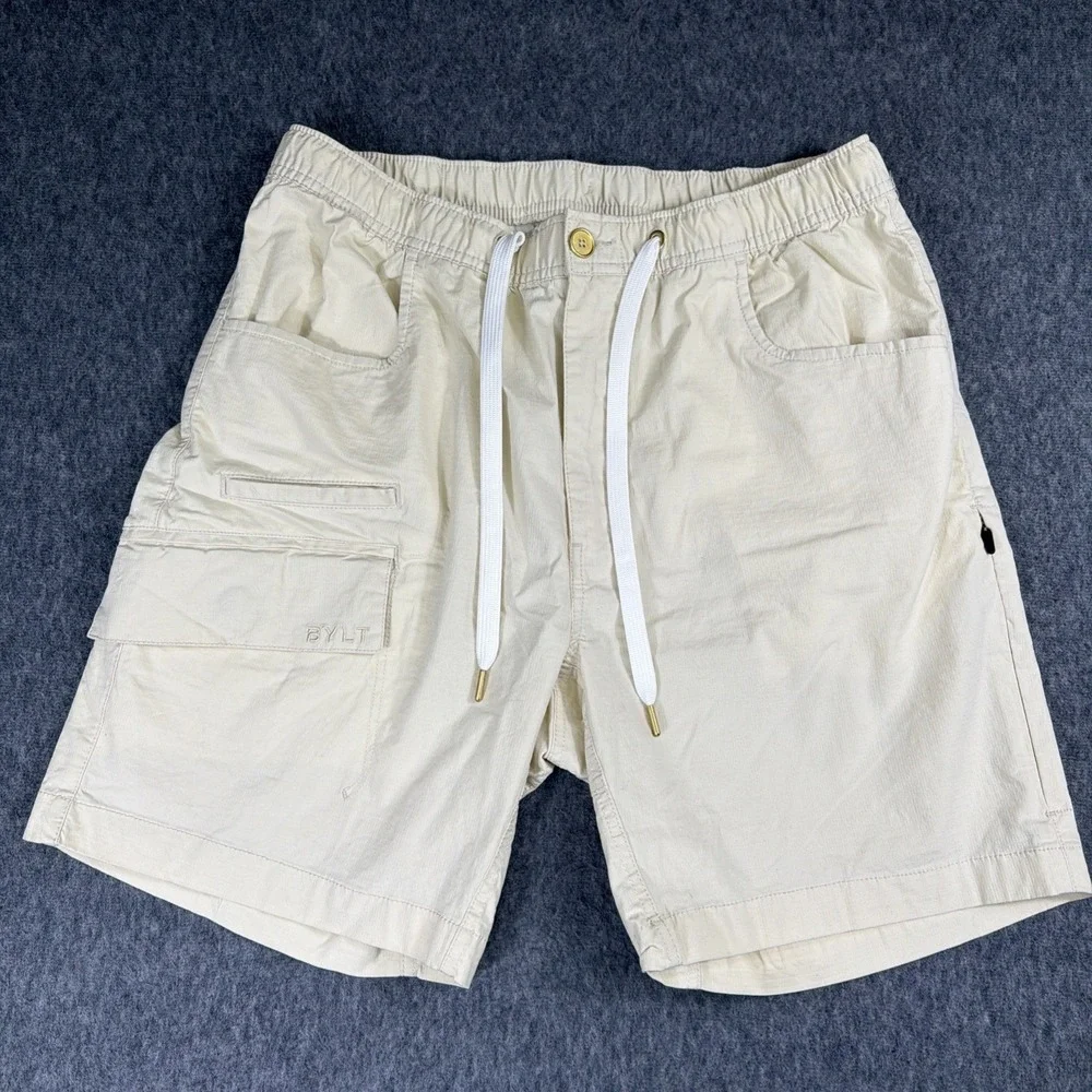 BYLT Weekender Shorts Mens Medium Sand Beige‎ Cargo Stretch Casual Drawstring